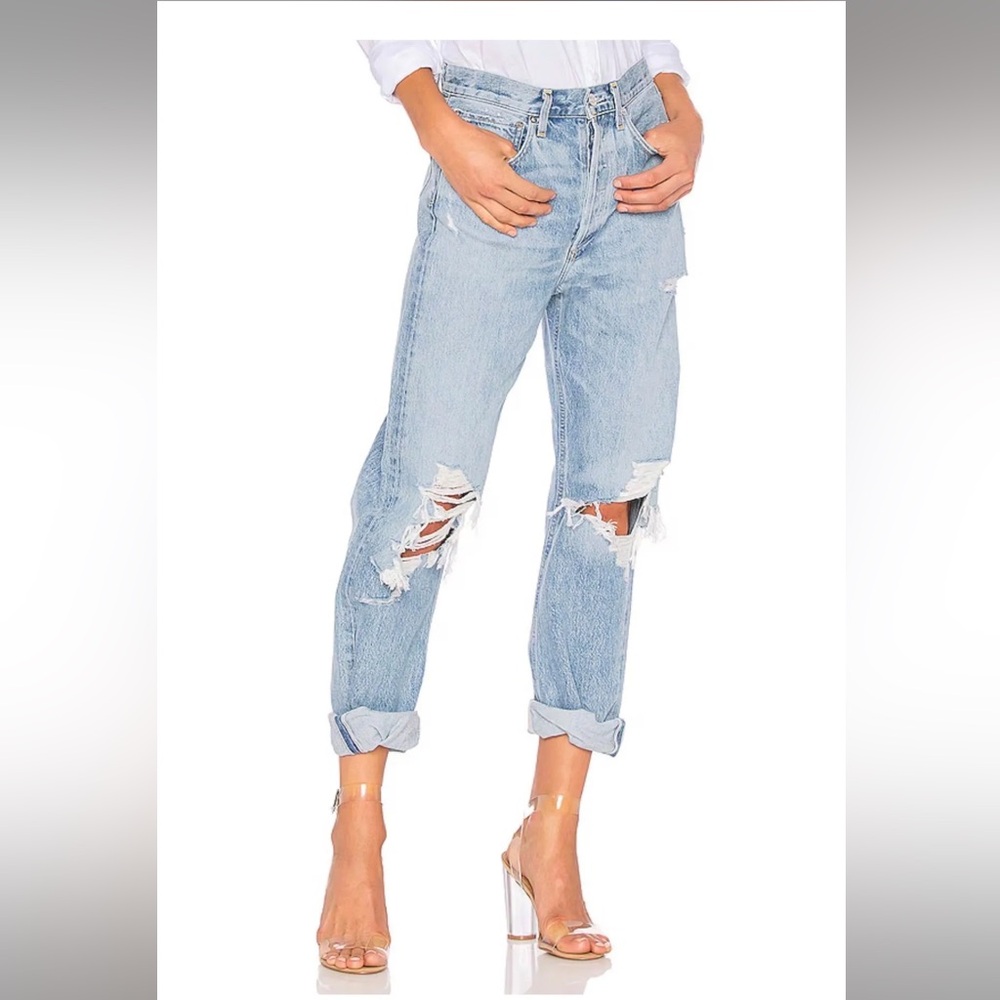 Agolde Light Blue Ripped Boyfriend Jeans 32”